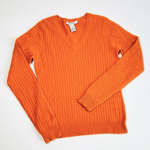 Avelini Cashmere Cable Knit Sweater Orange Wool Top Size S